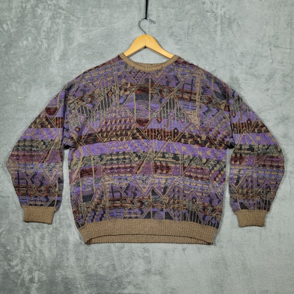 Vintage Pronto Uomo Sweater Mens Large Purple Abstract Knit Italy Cosby Biggie